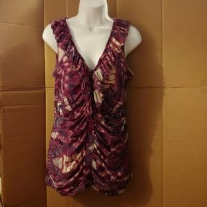 Women's New York & Company Purple Ruffled Sleeveless Shirt, M